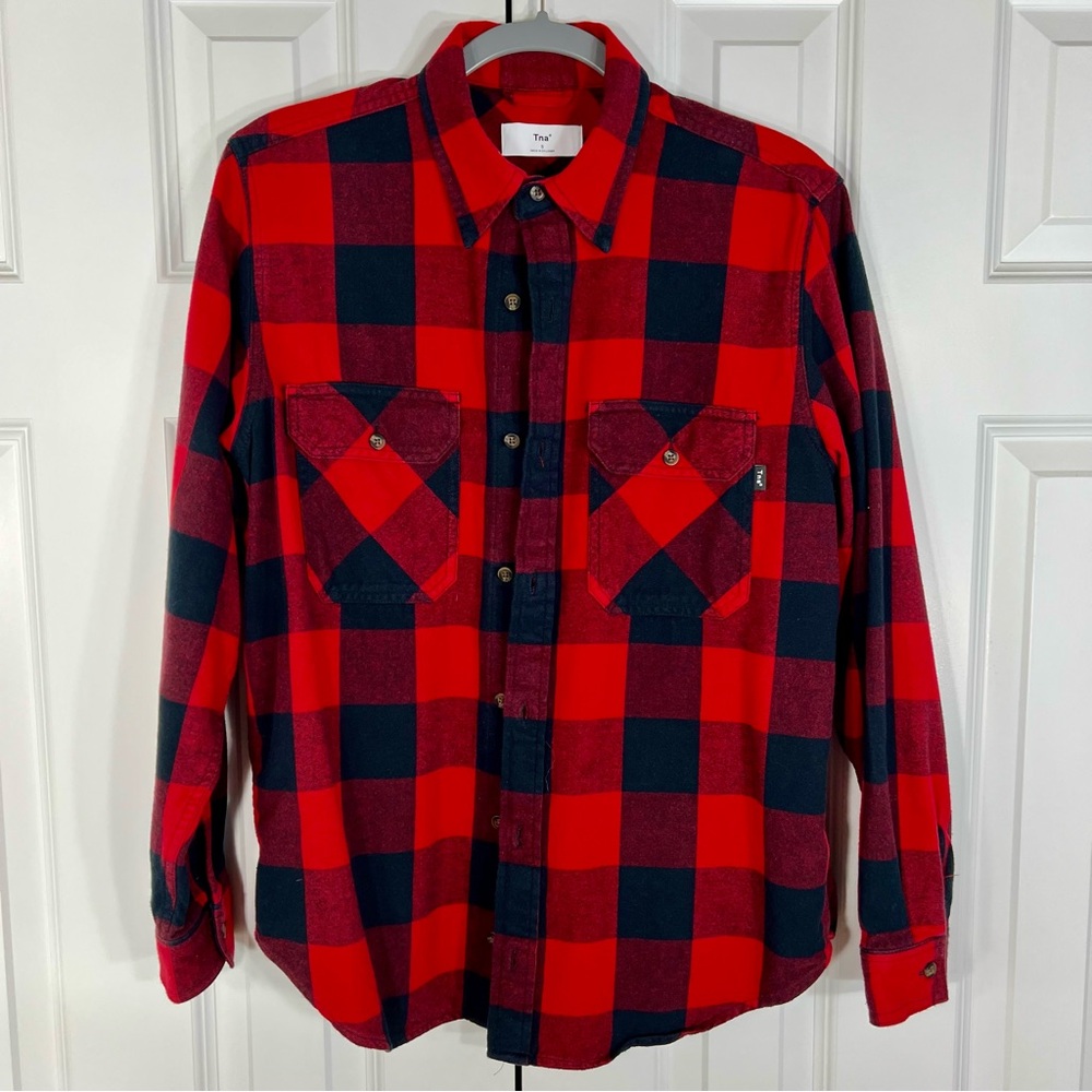 Aritzia TNA Red and Black Plaid Women's Button-Down Shirt